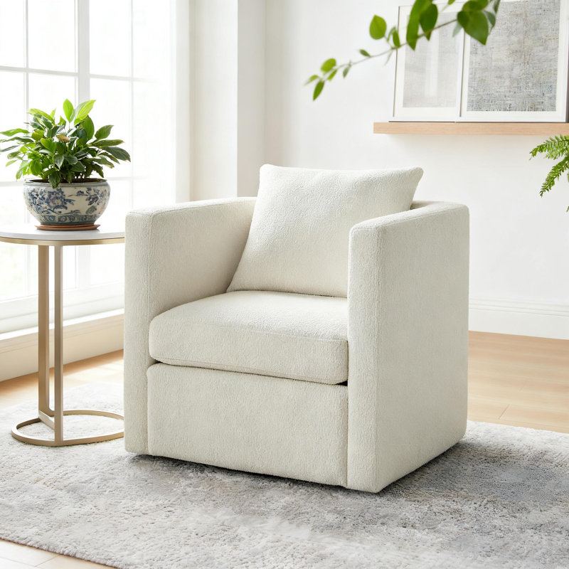 Fauteuil demi-tonneau rotatif Modern, Ivoire ivoire