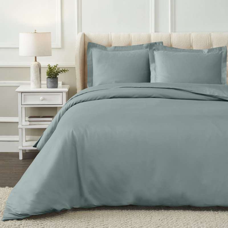 Mellark 1200 Thread Count Egyptian Cotton Solid Duvet Cover Set, King/California King Duvet Cover + 2 King Shams, Teal