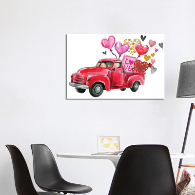 «Valentine's Day Red Truck» par Ephrazy, impression sur toile tendue