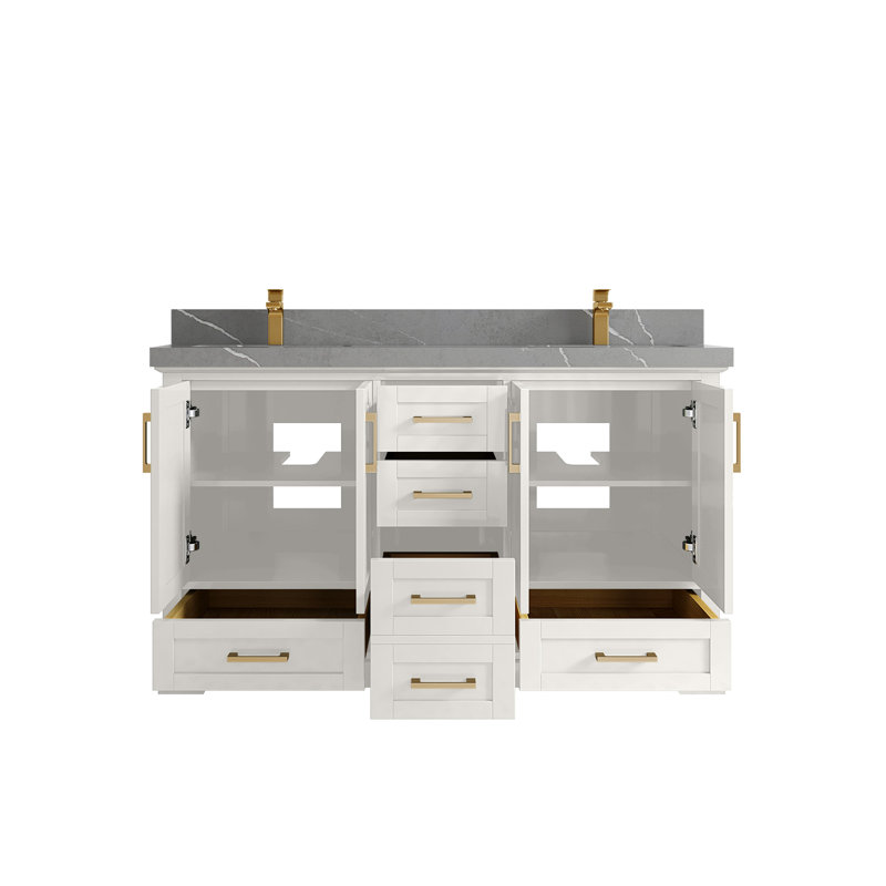 Boston 60 po X P 22 po Meuble-lavabo double en albâtre, 2 PO – Piatra gris