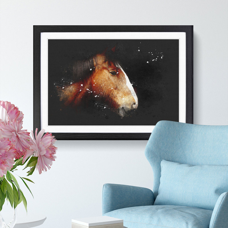 Brown Shire Horse - Picture Frame Graphic Art Print, 62cm H x 87cm W x 2cm D, Black Framed
