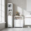 Ensemble de 2 armoires de rangement autoportantes pour salle de bain - Armoire de plancher haute en lin et double porte avec tablettes réglables, blanc avec plateau en bois de noyer