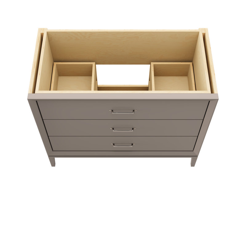 Meuble-lavabo simple à trois tiroirs Alexandra, Taupe Taos, Nickel satiné, 42"