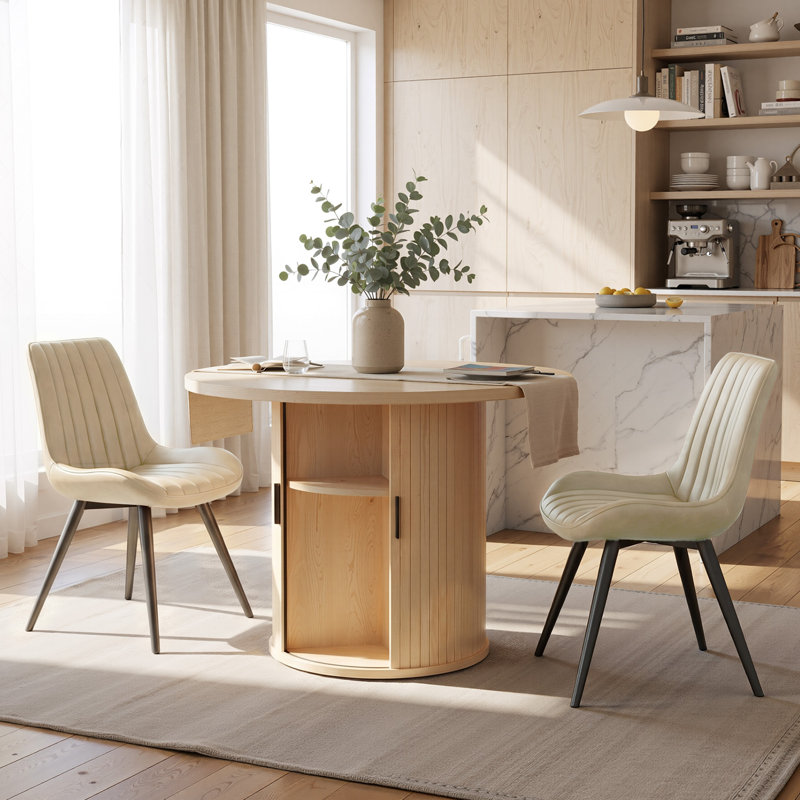 Ensemble de table de salle à manger 31,5 "/ 47" en bois avec tablette de rangement semi-ouverte, comprenant 2 à 4 chaises rembourrées en tissu