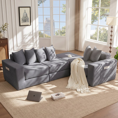 Everette 102" W x 63" D x 31" H Corduroy 4-Seat Convertible Modular Sofa Sectional