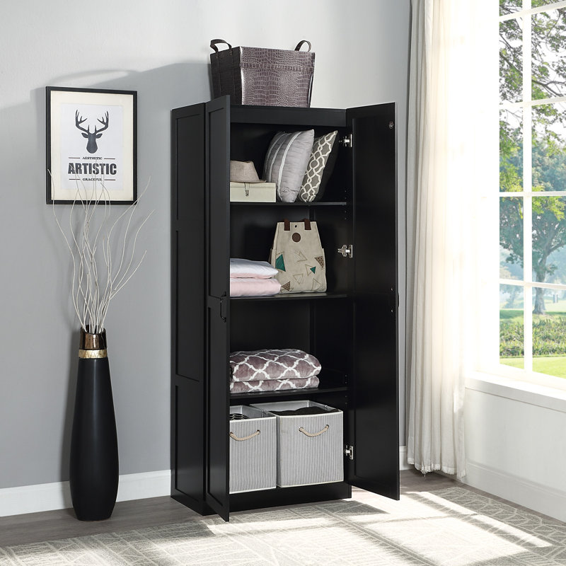 Hopkins Modern Storage Cabinet with 4 Adjustable Shelves in Black, Black