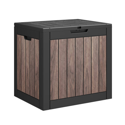 35 Gallon Weatherproof Outdoor Storage Deck Box – Wood Grain Plastic Patio Container with Lockable Lid, Waterproof Storage Chest for Garden, Pool & Balcony