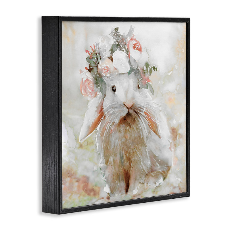 «Spring Floral Bunny», estampe numérique par Stellar Design Studio, H 12 po x l 12 po, Giclée encadrée noir minuit