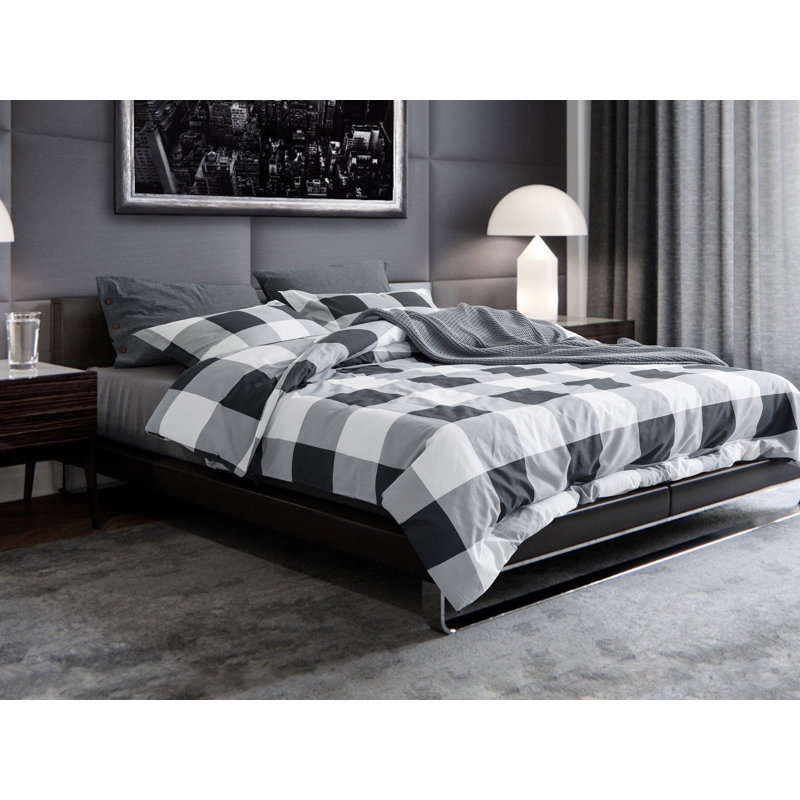 Sateen Gingham Duvet Cover, King Duvet Cover + 2 Pillow Cases