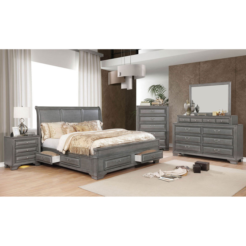 Mobilier de chambre à coucher style transitionnel à finition grise 1 pièce