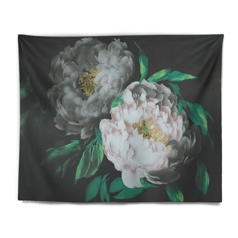 Tapisserie en polyester avec pivoines blanches, H 50 po x l 60 po