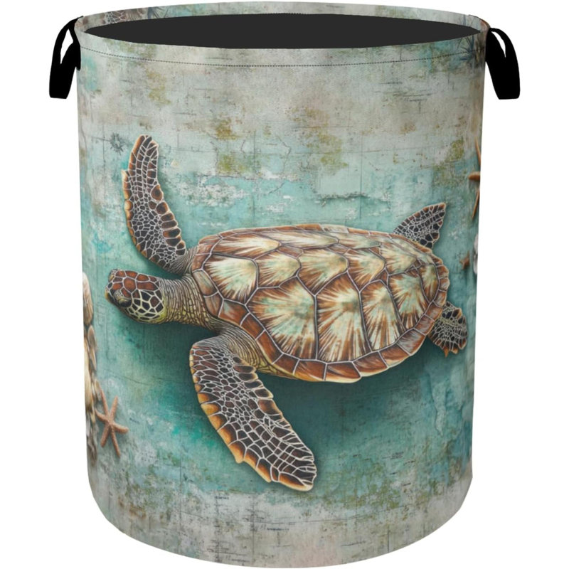 Retro Map Turtle  Clothes Hamper Bag - Laundry Basket With Handles, Space Saving Foldable Design For Nursery