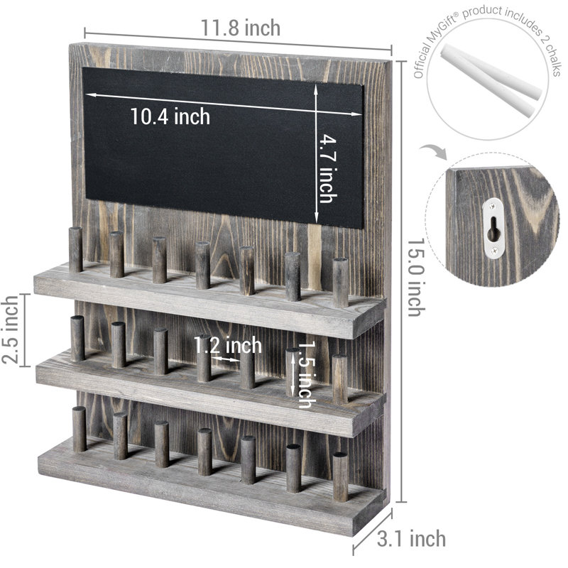 Ring Rack Solid Wood Wall Mounted Jewellery Holder, Grey