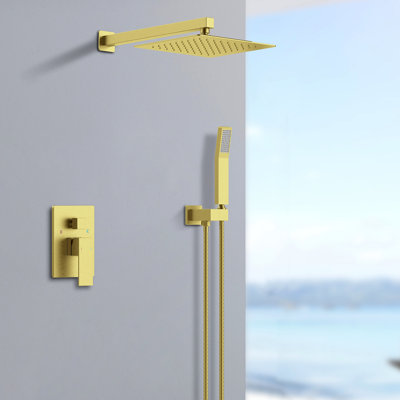 Shower System Shower Faucet Combo Set Wall Mounted With 12" Rainfall Shower Head And Handheld Shower Faucet, With Brass Valve Rough-In