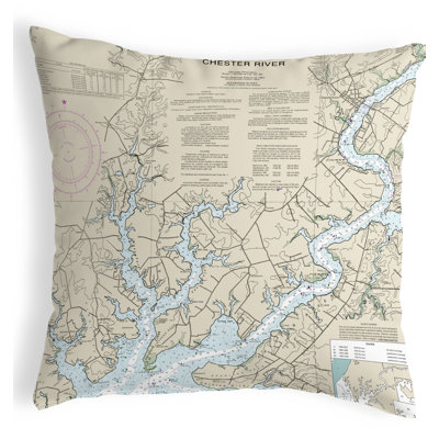  Chester River, Md Nautical Map Indoor/Outdoor Square Pillow Cover & Insert