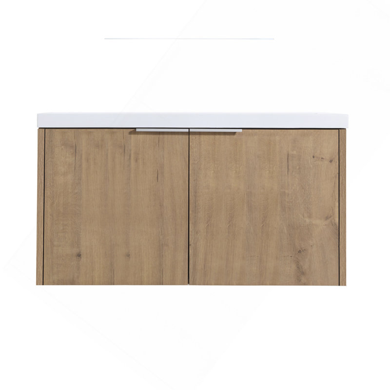 Meuble-lavabo à fixation flottante 36 po avec porte à fermeture en douceur et 2 portes Modern Design, Brown