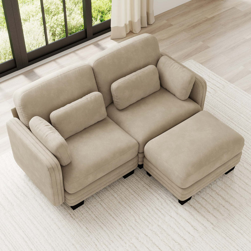 Canapé d'angle modulaire capitonné avec pouf amovible