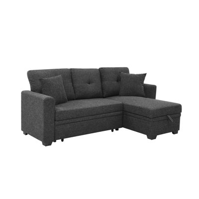 Linen Blend Sectional Sofa with Pull-Out Bed and Storage Chaise