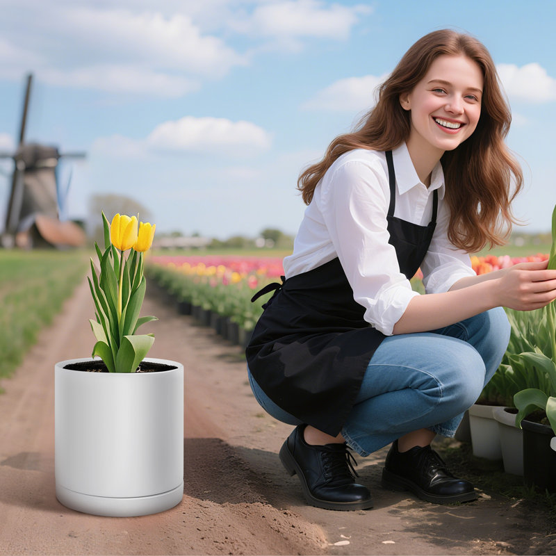 Pot à fleurs cylindrique en céramique avec trous de drainage 11,8 po