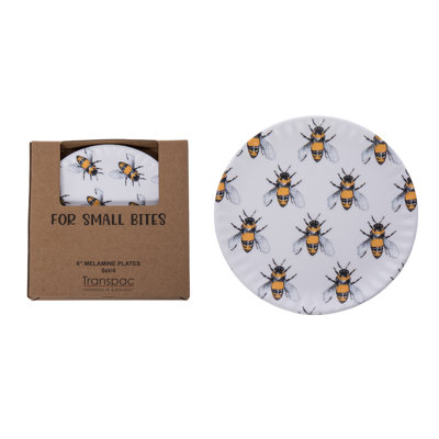 Melamine Bee Appetizer Plate Set of 4, Appetizer Plates, White, Melamine, Table, Kitchen, Spring, Tabletop