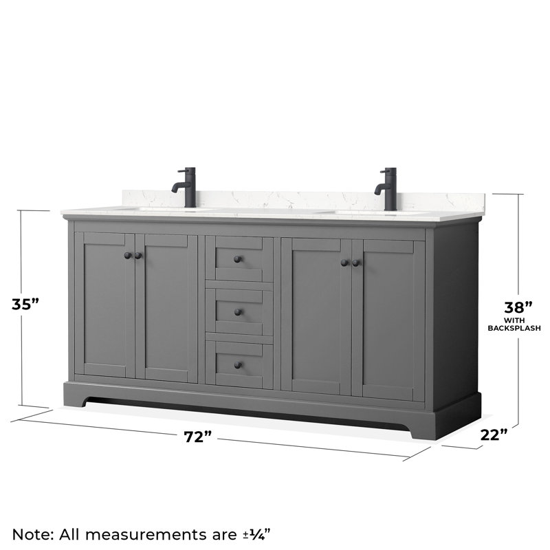 Ensemble de meuble-lavabo double 72 po Avery, Gris foncé, Noir mat, Marbre de culture de Carrare