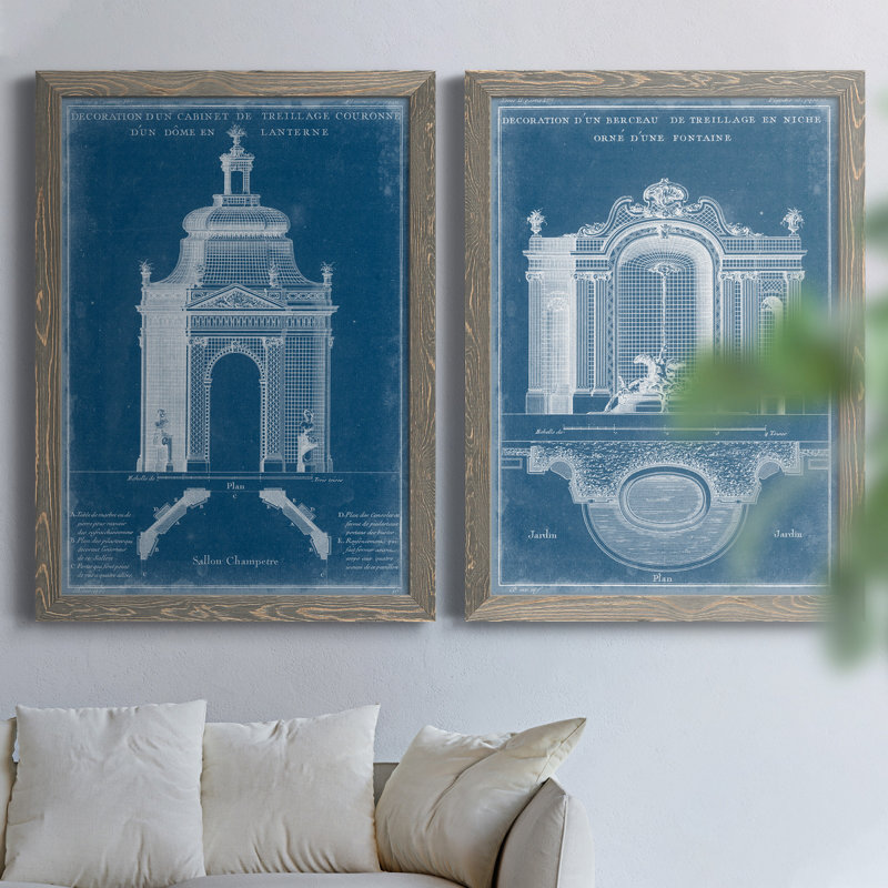 «Garden Treillage Blueprint I», ensemble de 2 reproductions d'art sur toile, H 31,5 po x l 47 po x P 1,5 po