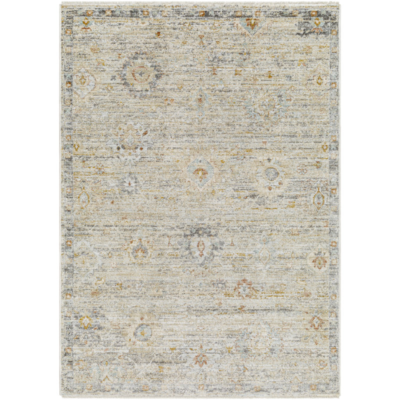 Tapis oriental en polypropylène tissé à la machine en beige / gris, Rectangle 9 pi x 12 pi 7 po