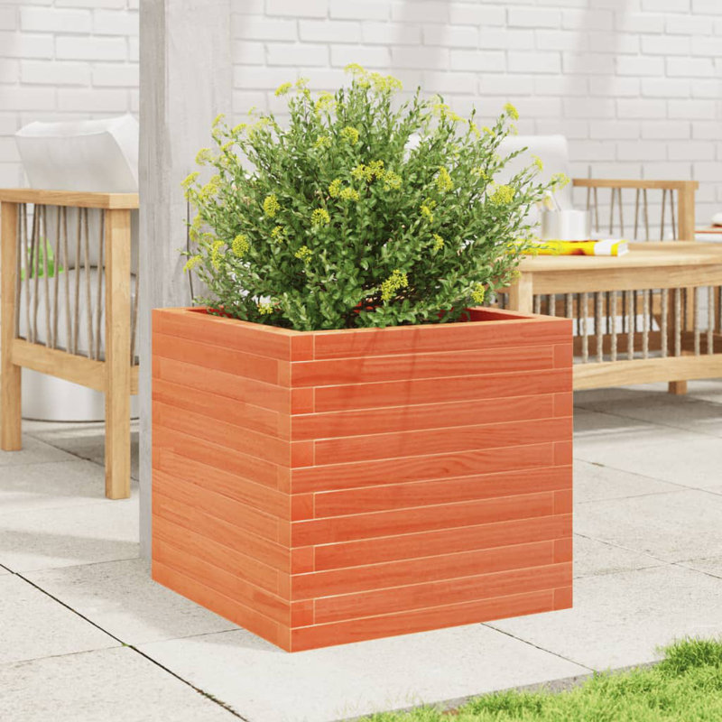 2 Wood Planter, 45.5cm H x 50cm W x 50cm D, Wax brown
