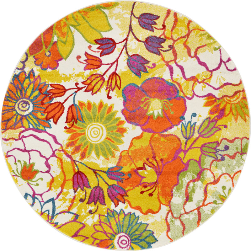 Lorene Floral Indoor Rug, Round 6'1"