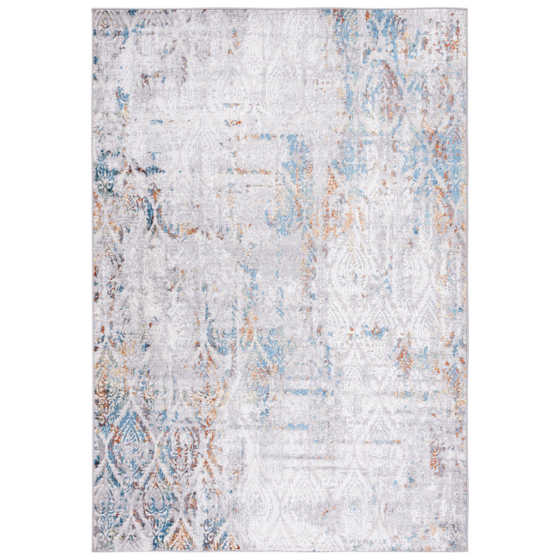 Tapis gris / bleu doré Minyard 279, Rond 6 pi 7 po