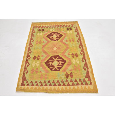Tapis en laine rouge 3 pi 3 po x 5 pi en laine one-of-kind main-noué la new age Elland