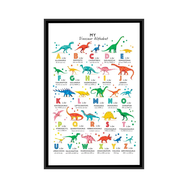 Bright Dinosaur Alphabet - Wrapped Canvas Print, 152.5 cm H x 101.5 cm W, Black Framed