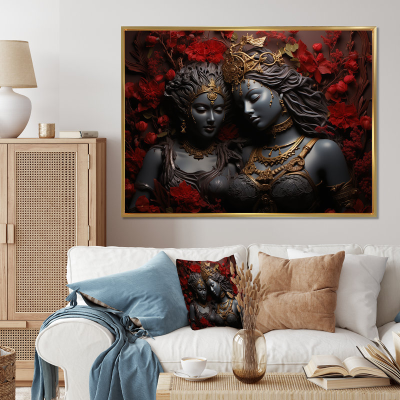 Hindouisme Ramayanas Regal Ruby sur toile, Cadre flottant doré, H 12 po x l 20 po x P 1 po