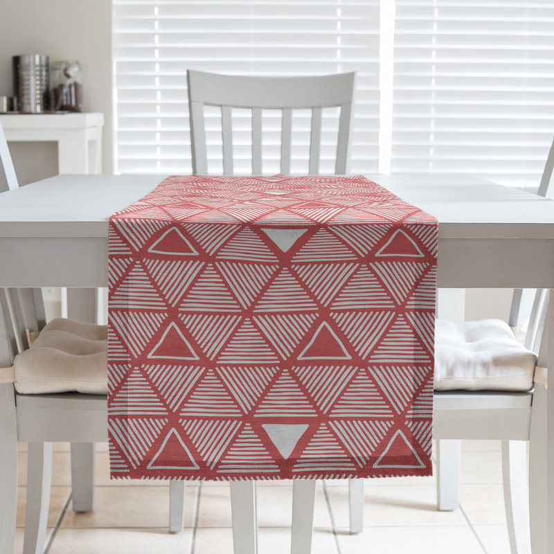 Classic Hand Drawn Triangles Table Runner, 16" x 90", Cherry Red