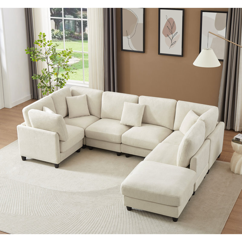 Warenne 7 - Piece Upholstered Sectional, Beige Fabric