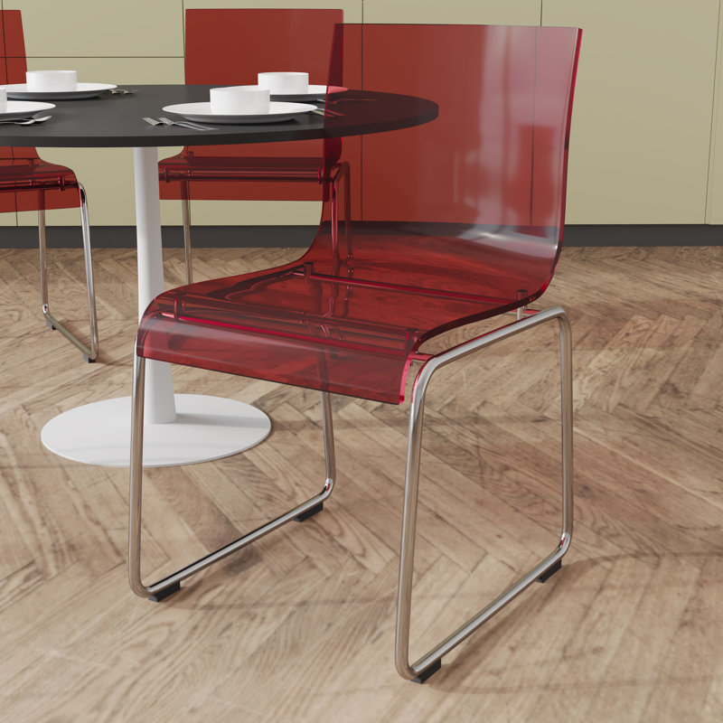 Jarnagin Modern Acrylic Dining Chair – Transparent Kitchen Side Chair with Chrome Steel Frame, Stackable and Lightweight with Floor Protectors for Dining Room or Office