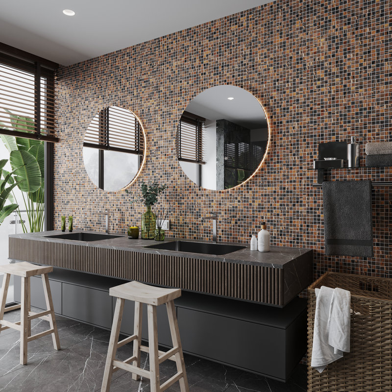 Mingles 12 in. x 12 in. Glossy Bark Brown Glass Mosaic Wall and Floor Tile (20 sq. ft./case) (20-pack)