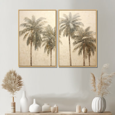Minimalisme rétro, tranquillité tropicale, palmiers I - art mural traditionnel vert