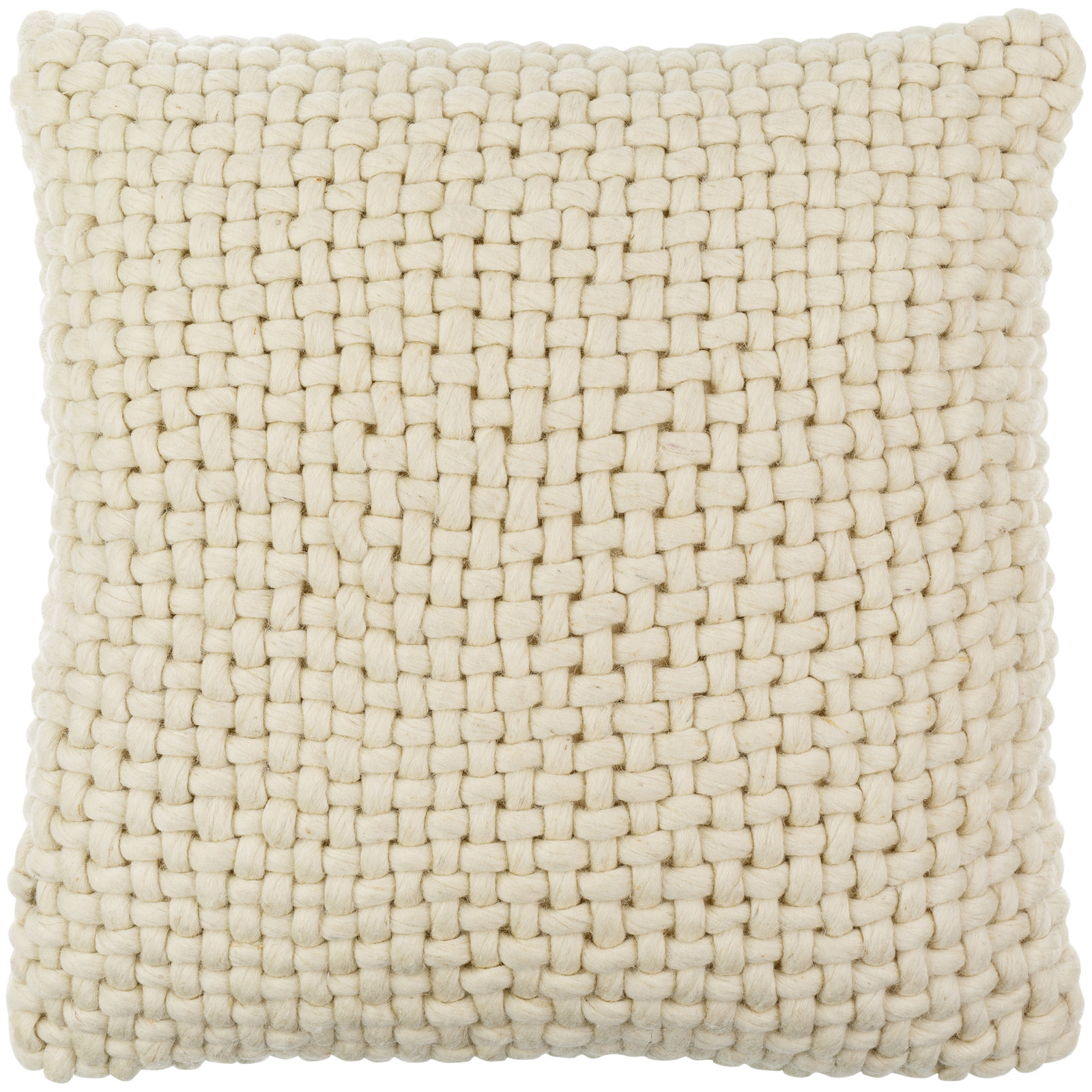 Belel Wool, Cotton Throw Pillow, Ivory, 18" x 18", Pillow Cover Only - No Insert