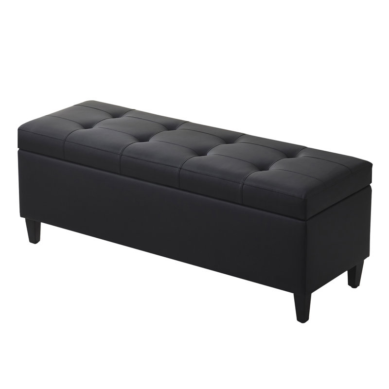50.5‘ Wide Tufted Faux Leather Upholstered Storage Bench, Black