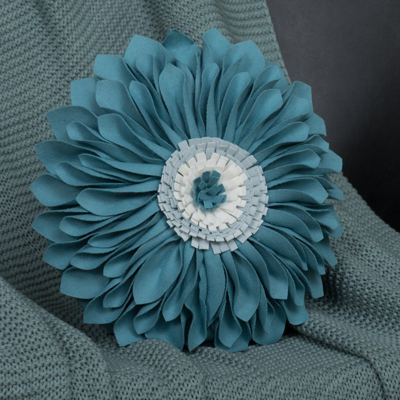  Housse et insert de coussin décoratif en tournesol Appliqued, Carré 12 po, Bleu sarcelle / blanc