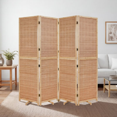 Natural Bamboo Weave Fiber Room Divider, 180° Foldable Rotatable Rust-Resistant 4/6/8 Panel Privacy Screen for Home Office Outdoor Courtyard