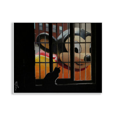 Mouse Character Peering at Cat Wall Plaque, design by Keith Thomson