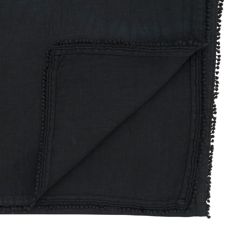 Trezza Mini Pom Pom Trim Table Runner, Black