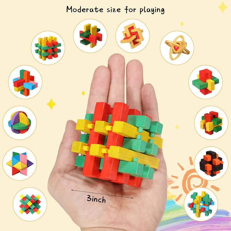 12 Pcs Wooden Brain Teaser Puzzles 3D IQ Challenge Toy Games Logic Mind Smart Puzzle Box Lock Toy Brain Teaser Intellectual Removing Assembling Gift Set For Adults Teenagers