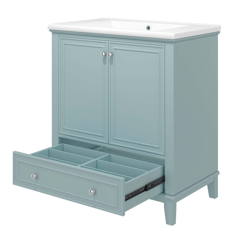 Meuble-lavabo de 30 pouces avec lavabo, rangement multifonctionnel, structure en bois massif, panneau de fibres à densité moyenne et lavabo en céramique pour les salles de bain modernes