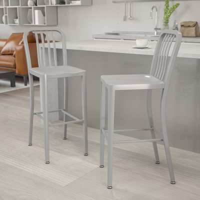 Commercial Grade Metal Indoor-Outdoor Stool with Vertical Slat Back