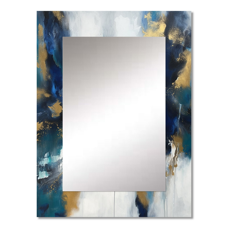 Indigo éveillant abstrait en bleu et or - peinture abstraite, miroir mural unique, miroir doré, reproduction d'art en métal