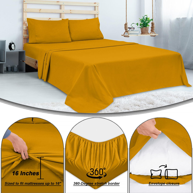 Ensemble de draps 100% coton à densité de tissage 300 fils Royale Linens - 4 draps - 1 housse, 1 drap plat et 2 taies d'oreiller - Ensemble de draps doux