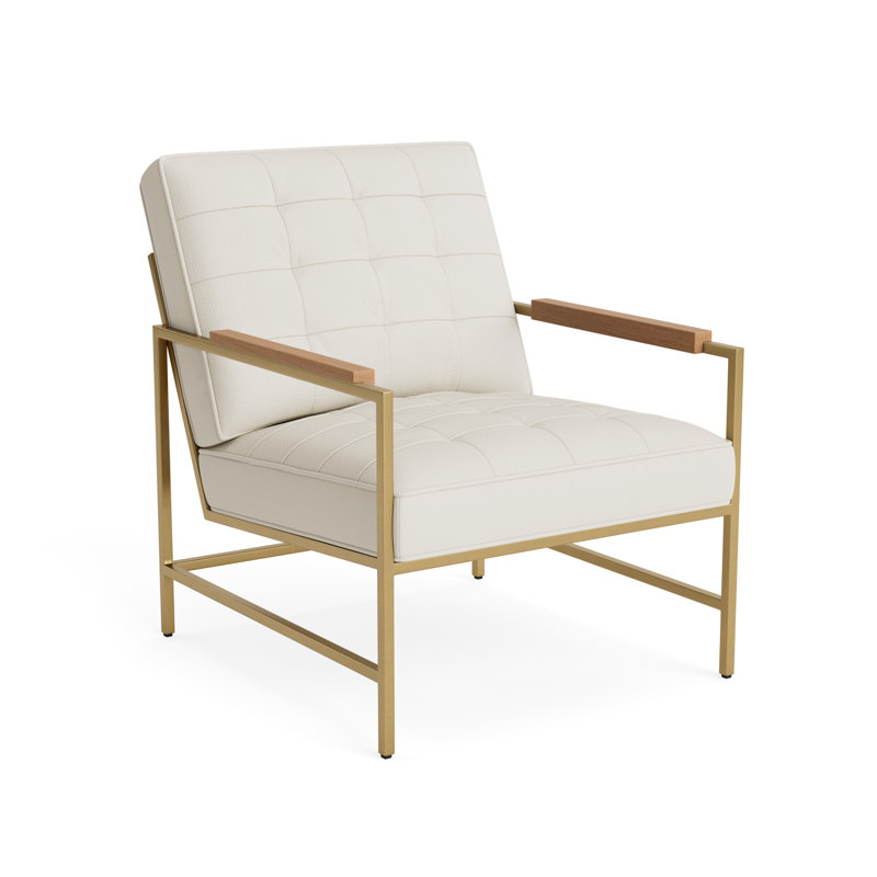 Major Leather Arm Chair, Natural, Brushed Brass, Greenwich Performance Leather - Cream